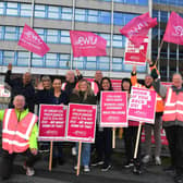 CWU workers on strike outside BT, Moor Lane, Preston