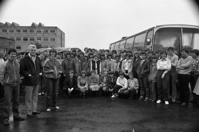 The 70-plus teenagers from the Lancashire Schools Symphony Orchestra are pictured here at Fulwood High School, where they piled in to two coaches to be whisked to Heathrow Airport. On the left are Mr Gregory Ellis, joint leader, Mr Doley and Deirdre Ward, also joint leader