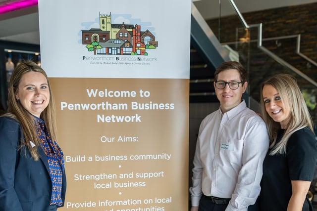 Emma Lloyd, head of Vincents’ Penwortham branch, with Michael Bailey of Michael Bailey Estate Agents and Carol Rialas at Lime Bar for the first Penwortham Business Group Network meeting