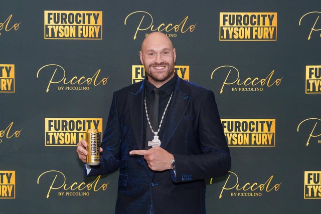 Tyson Fury hosts a party at Piccolo in Manchester to launch his new Furocity Champion energy drink, available in Iceland now. Picture date: Thursday July 27, 2023. PA Photo. Available at Iceland Foods and The Food Warehouse, the flavour of Furocity’s Champion energy drink has been unveiled exclusively to the guests in attendance. Picture credit should read: Dominic Lipinski/PA Wire.