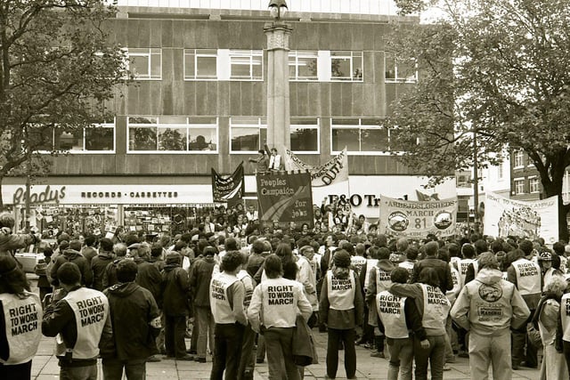 Right to work marchers in Preston.
14th October 1981