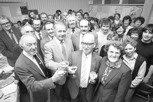 In 1984 three teachers with more than 100 years' experience in front of the blackboard between them got together again at their old school. All three retired from Tulketh High School. Pictured are Mr William Yates (right) with his wife Dorothy and two former colleagues, Mr Eric Forshaw and Mr David Rees