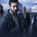 The cast of Irish crime drama Kin, which is on BBC iPlayer now. From left, Amanda Kinsella (Clare Dunne), Michael Kinsella (Charlie Cox), Eamon Cunningham (Ciaran Hinds), Frank Kinsella (Aidan Gillen)  (Picture: BBC/Headline Pictures (Kin) Limited)