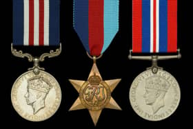 Sgt Roskell's medal set, with his Military Medal on the left, is up for sale next month in London.
