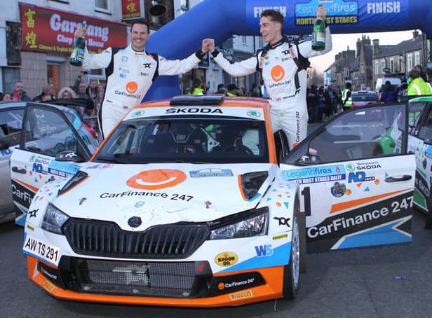 Chris Ingram and co-driver Craig Drew won the Legend Fires North West Stages Rally in their Skoda Fabia Rally2