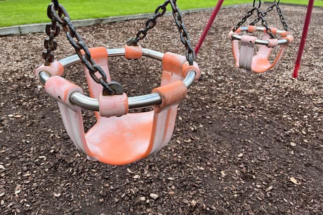 Infant swings that have been removed from the playground after becoming shabby.