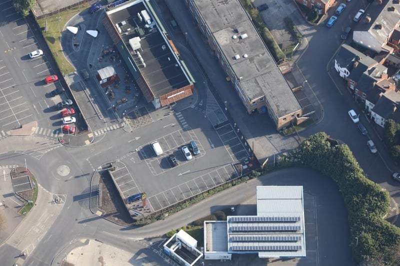 Floating over Hucknall McDonald's (top) and the neighbouring Tesco petrol station
