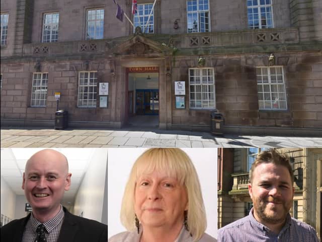 The three parties contesting all of the seats up for grabs at the Preston City Council elections on 5th May, as represented by (from left to right): Labour group and current council leader Matthew Brown, Conservative opposition group leader Sue Whittam and Liberal Democrat group leader John Potter