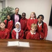 Nicole Davenport  and Old Trafford Community Academy Students. Photo:  Focus-Trust