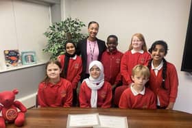 Nicole Davenport  and Old Trafford Community Academy Students. Photo:  Focus-Trust