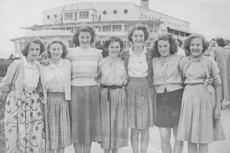 This picture was sent in by Nancy Hull from Pilling. It shows seven girls who left Leyland Secondary Modern School aged 15 and went for a week's holiday to Middleton Tower Holiday Camp before starting their working life.