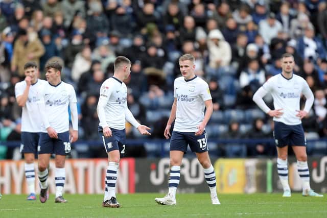 Preston North End players react to conceding a second goal early in the first half against Norwich City
