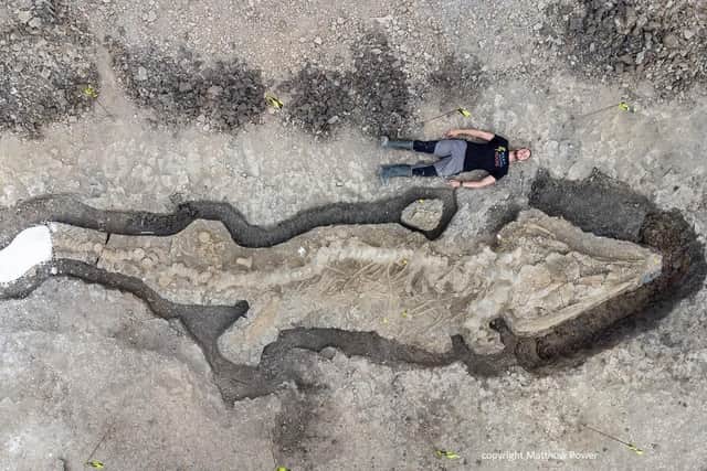 Palaeontologists working on the Ichthyosaur skeleton found at Rutland Water August 26 2021. Picture by Matthew Power Photography.