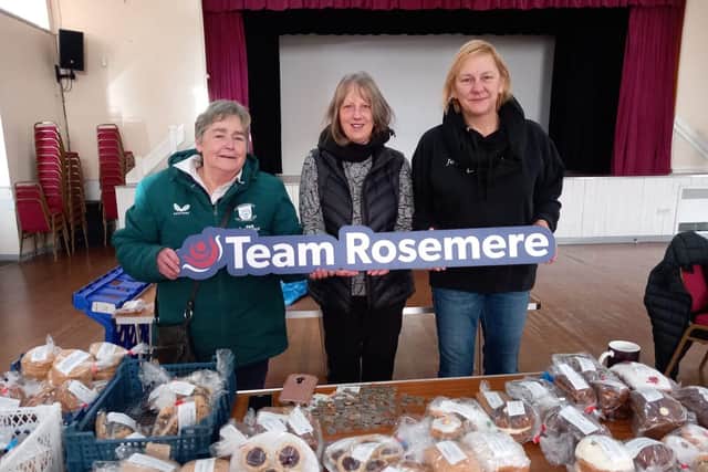 Janet (far left) with fellow market traders Barbara Holden (centre) and Jo McEwan. Photo:  Rosemere Cancer Foundation