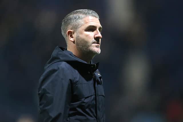 Preston North End manager Ryan Lowe looks dejected at the final whistle