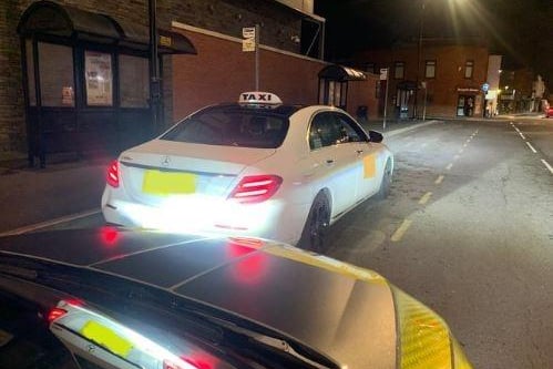 Patrolling Poulton during the early hours, this taxi was spotted by Team 4PU being driven with a red light shown to front. The driver was also seen to go go through a red traffic light. 
The reason given for this “nothing was coming”.
Offences were reported and the council's taxi licensing officer informed.