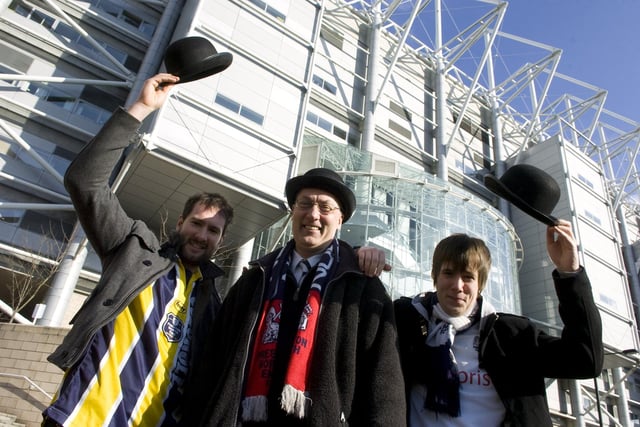 Matt Nelson, Rev Chris Nelson and Jonny Nelson outside Newcastle's ground in 2010