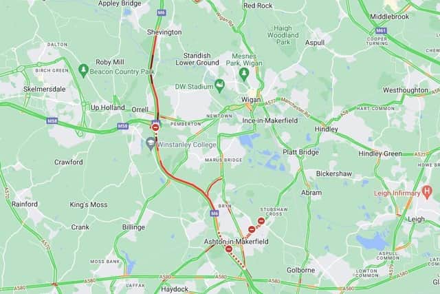 A traffic map of the area (Credit: AA)