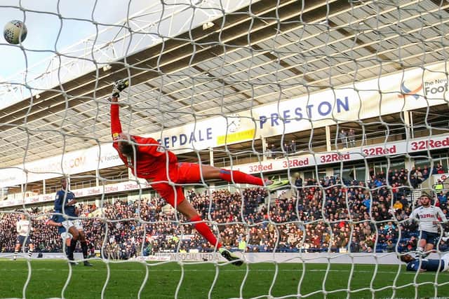 Tom Barkhuizen curls home Preston North End's winner against Blackburn Rovers at Deepdale in October 2019
