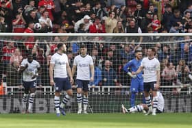 Preston North End's Bambo Diaby punches the ball after Middlesbrough score the opening goal