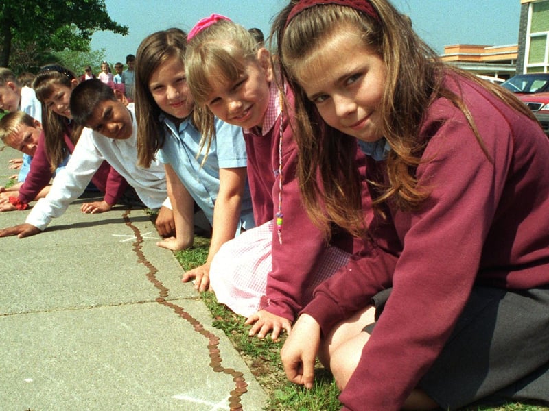 Pupils from Preston's Savick County Primary School make a mile of pennies during their maths week. The money will go towards North Lancashire Blind Welfare Association