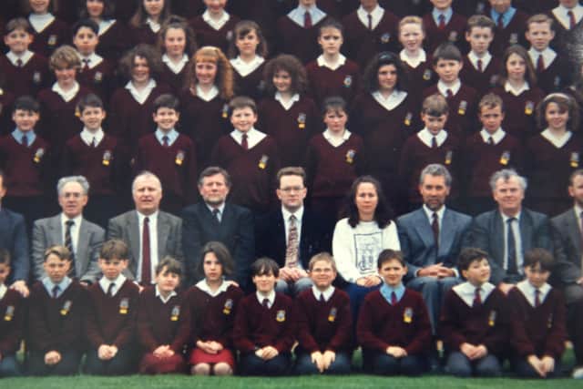 Retiring Our Lady's headteacher Nigel Ranson pictured centre front in the black jacket in the school's 1992 Guild Year photo