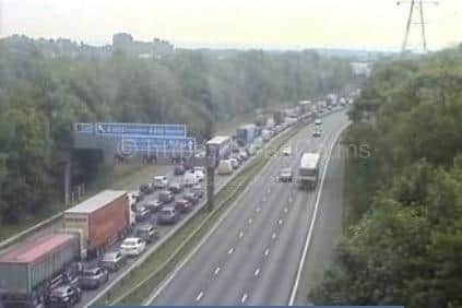There are long queues on the M61 southbound after a crash near Kearsley this morning (Tuesday, June 7)