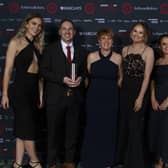 Two Stories has won the Design Award at a Lancashire-wide business awards. From left:  Lara Whiteside, Rob Ellis, Joanne Hindley from award sponsor Peter Scott Printers, Bekkie Hull, Stacey Waugh and Lauren Rankine.