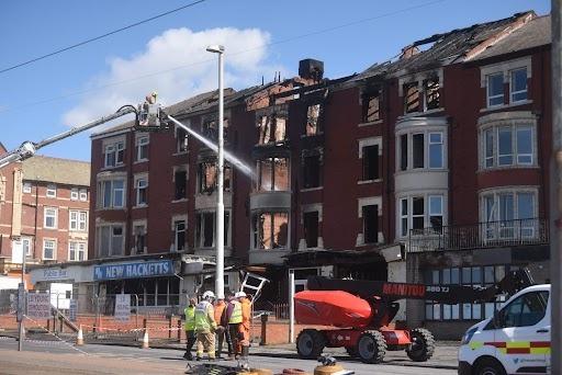 Firefighters continue to fight massive blaze at New Hacketts Hotel in Blackpool. Take around 12pm on Tuesday 25 April. Photo: Dan Martino