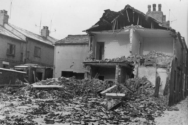 One of the slum clearances in 1963, where properties were being demolished in Preston