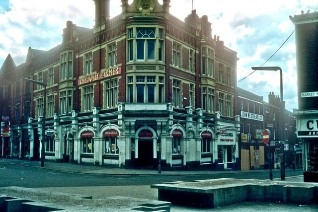 Originally the Farmers Arms Hotel on the corner of Orchard Street and Market Street, dating back to the mid-1800s. Renamed the Jolly Farmer in the late 1960s to become one of the trendiest places for both young and old, with great music in the popular cellar bar. It closed its doors in 1980 after being sold for more than £400,000 and became three shops. It has been a butcher's, a cafe, a betting shop and, more recently an amusement arcade.