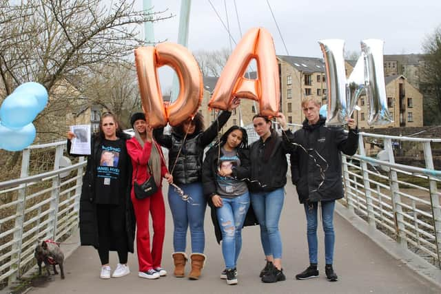 Daniel's brother Robbie in Lancaster with friends as they mark Dan's 29th birthday last month. Photo by Joshua Brandwood