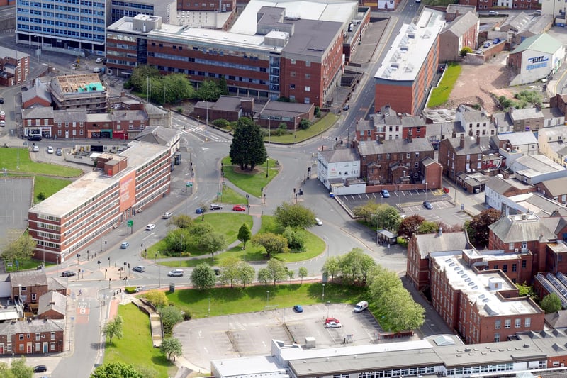 This image has been picked out to show Casper House on the Adelphi roundabout in the city centre. It was selected as one of the ugliest buildings in Preston, but it has now been demolished to make way for a new university structure. The aerial view also takes in some of the other university places that sit in the sprawling campus