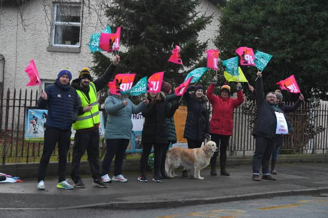 Picket line outside Hutton Grammar School in Preston