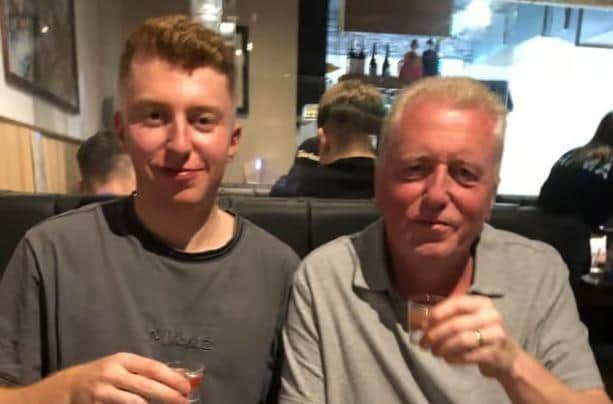 Josh pictured with his dad Jim, who had stayed with his son the whole time in Thailand