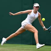 Tennis ace Ella McDonald beat Martina Genis Salas of Spain in the Girl's Singles first round match at Wimbledon. (Photo by Shaun Botterill/Getty Images)