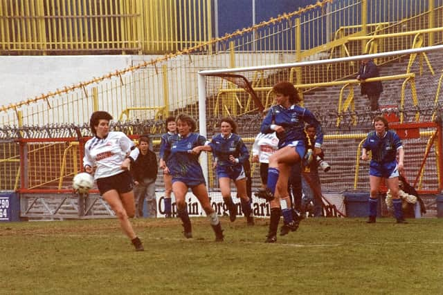 Gail Newsham (right) at the Women's FA Cup semi-final in 1990