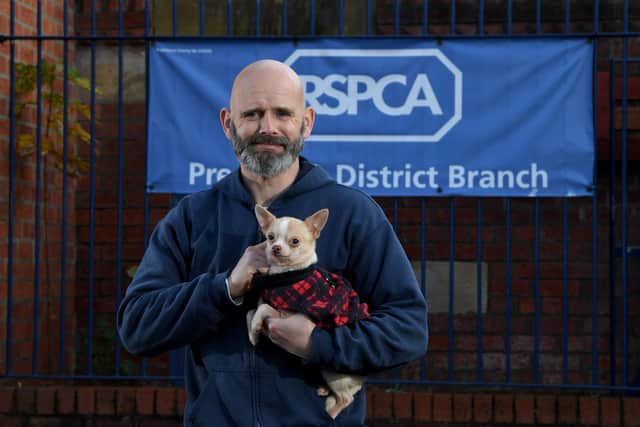 Mark Allen with Melvin at the RPSCA Preston Branch worries about dealing with the number of animals being dumped due to the cost of living crisis