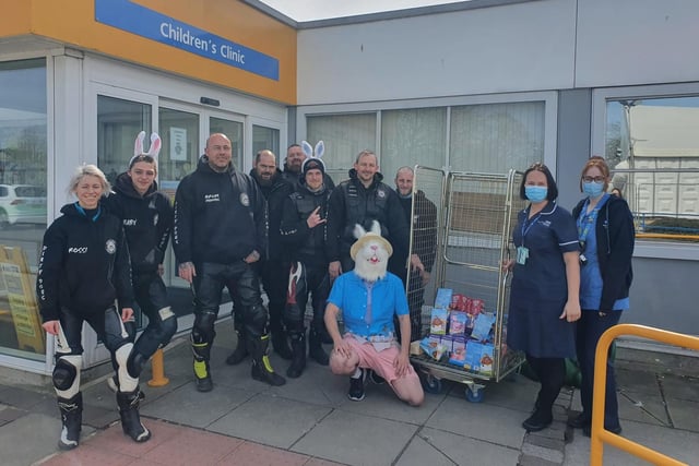 Motorbike enthusiasts from the Two Wheels and Trikes Club and the Dirty Dogs (Huncoat) deviated from their Easter ride-out routes to deliver more than 100 eggs