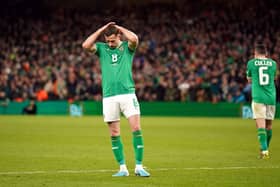 Alan Browne reacts to a missed chance against France