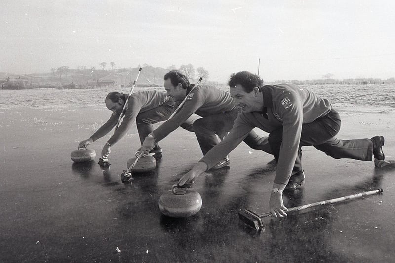 The big freeze has been an unexpected bonus for Preston's champion curlers. Instead of travelling to Lockerbie in Schotland, they have been able to practise on a frozen pond in Fishwick Bottoms. Preston Curling Club members, from left: Mike Thompson, John Kett and Ron Thornton