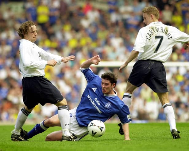 Birmingham's Danny Sonner is brought down by Preston's Paul McKenna (left) and Lee Cartwright during the Football League Division One play off game at St Andrews, Birmingham, on Sunday 13th May 2001. PA photo: Rui Vieira.