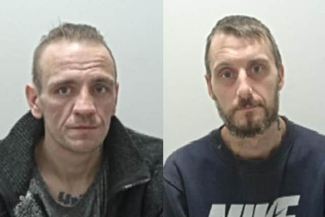 Steven Steele (pictured left) and Jeremy Dyer (pictured right) are wanted by police on recall to prison (Credit: Lancashire Police)