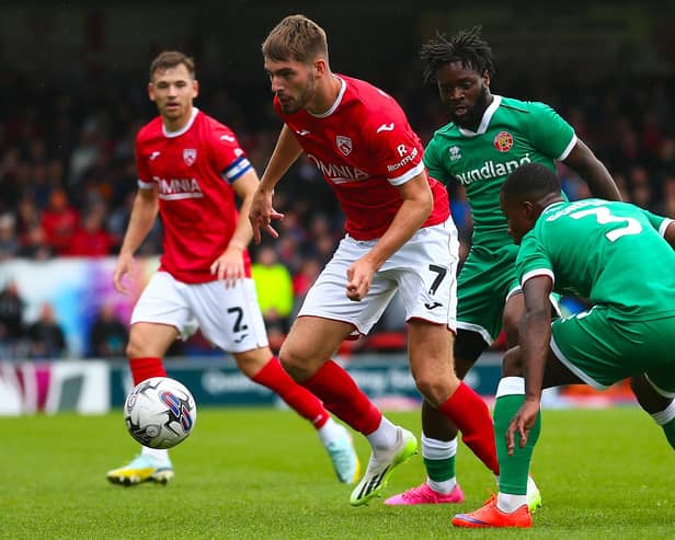 Tom Bloxham missed an early chance as Morecambe were beaten at Mansfield Town Picture: Jack Taylor