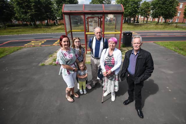 From left: Marika with her daughters Sienna and Scarlett Woods, three, Frank Moss and councillor Dedrah Moss and Darrell Dunn from The Buckshaw Beat Facebook group