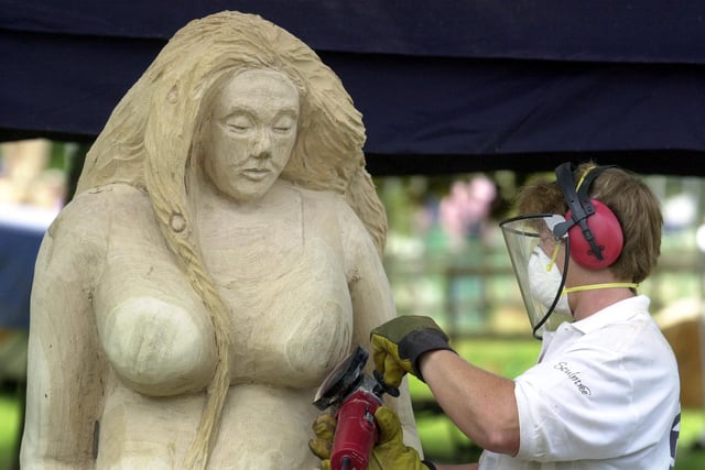Lorraine Botterill from Sheffield moves towards the end of  60 hours work on her "Mother of Thousands" during "Sculptree" in 2001