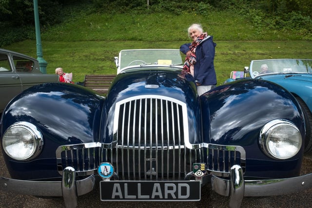 Pictures Martin Bostock. Classic car show at Avenham and Miller Parks, Preston. Angela Clayton with her fathers 1948 Allard K1.
