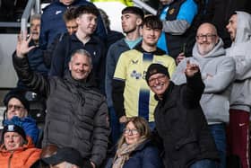 North End supporters enjoying the pre-match atmosphere at Pride Park Stadium