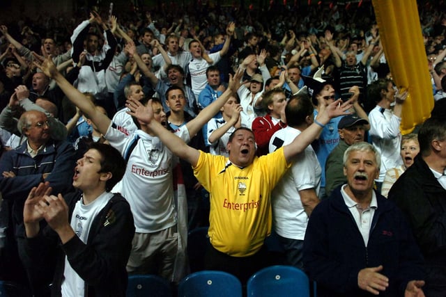 An army of delighted Preston North End fans after the Leeds Utd v PNE Coca-Cola Championship play-off semi-final 1st leg match at Elland Road, Leeds in 2006
