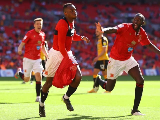 Carlos Mendes Gomes scored Morecambe's winner in the 2020/21 League Two promotion play-off final Picture: Richard Heathcote/Getty Images